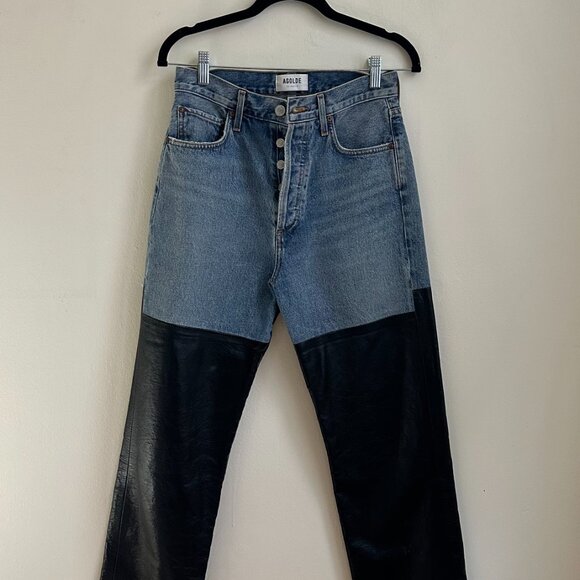 AGOLDE LEATHER & DENIM JEANS SIZE 26 - Picture 5 of 5